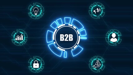 A B2B Business concept on a futuristic ,Blue wave digital data flow. Seamless loop technology network background concept . Futuristic digital technology animated background concept. - Powered by Adobe