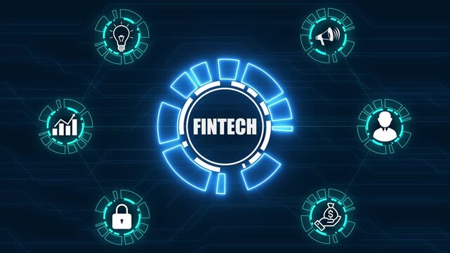 FINTECH ,Business, technology, internet and networking concept ,blockchain business concept ,decentralized financial system ,blue and binary background.