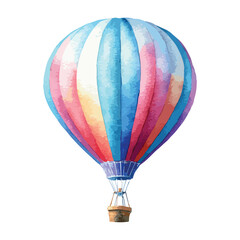 Fototapeta premium WatercolorStyle Hot Air Balloon with Pastel Stripes and Wooden Basket