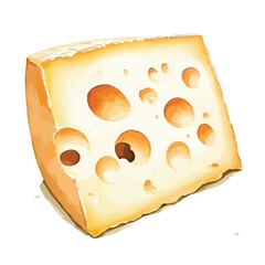 WatercolorStyle Wedge of Swiss Cheese with Numerous Holes