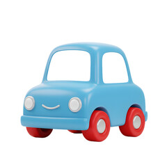 3D PNG transparent background cute icometric cartoon Car Rendered in light blue and red wheel