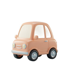 3D PNG transparent background cute icometric cartoon Car Rendered in pink pastel