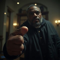 Man Pointing Finger Forward Making Direct Accusation