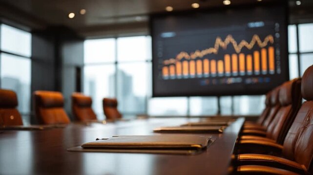 Business Conference Room: A sophisticated conference room setting showcasing a data-driven financial graph, highlighting the meticulous attention to detail in a professional setting.