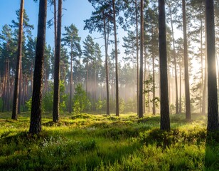 Obraz premium Sunny morning in a pine forest