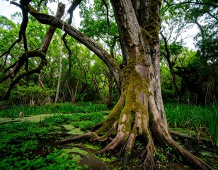 Majestic ancient tree in lush forest