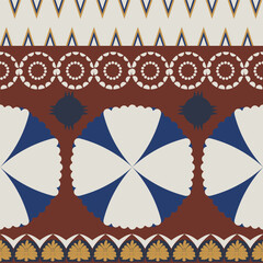 Seamless pattern with circle flowers and palm tree ornament