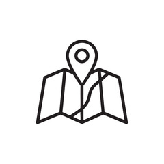 Black and White Map Icon with Location Pin Illustrating Navigation and Discovery for Travel and Tourism Concepts
