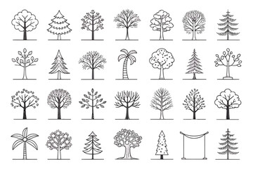 A beautiful set of vector trees featuring various seasonal designs for winter, spring, and autumn decoration