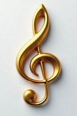 Gleaming gold treble clef rests on pristine white background, object, photography