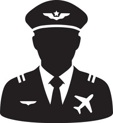 Pilot silhouette vector for aviation, airline, flight, travel, and professional pilot designs.