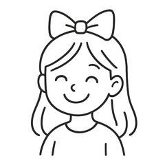 Obraz premium Young girl smiling with bow hairstyle in simple line art style 