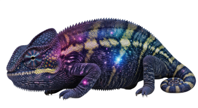 Cosmic Chameleon with Galaxy Pattern isolated PNG with Transparent Background