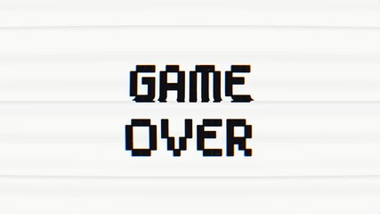 Simple Pixelated retro game over text with glitch effect on white background. Digital glitch distortion VFX, dynamic text message in 4k. - Powered by Adobe