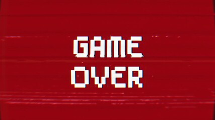 Game Over text looped animation with glitch effect on red background. 4k video resolution - Powered by Adobe
