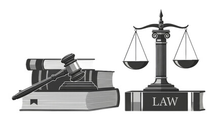 Scales of justice and gavel on books illustrating the concept of law isolated PNG with Transparent Background