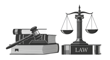 Scales of justice and gavel on books illustrating the concept of law isolated PNG with Transparent Background