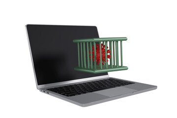 The 3D illustration showing protection against viruses or malware attacking a computer system.