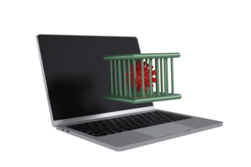 The 3D illustration showing protection against viruses or malware attacking a computer system.