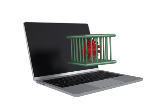 The 3D illustration showing protection against viruses or malware attacking a computer system.