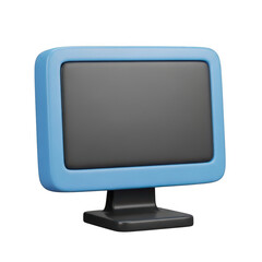 3d blue and black computer screen on transparent background