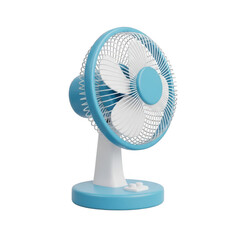 3d blue and white electric fan isolated on transparent background