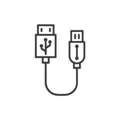 Line Art Style USB Cable Connector Icon on White Background