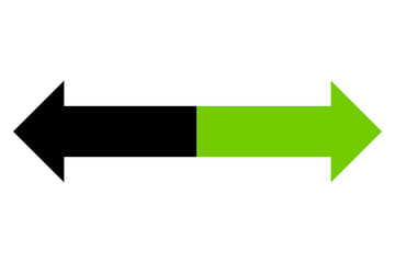 A minimalist, horizontal, double-ended arrow graphic. with the left side being solid black and the right side being a vibrant green