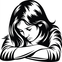 Contour of Young Woman Leaning on Arms with Expression of Sadness