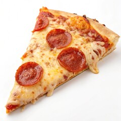 Italian pizza slice with cheese and pepperoni isolated on white background