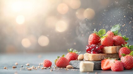 Delicious strawberry toast with jam kitchen counter food photography cozy atmosphere close-up culinary delight
