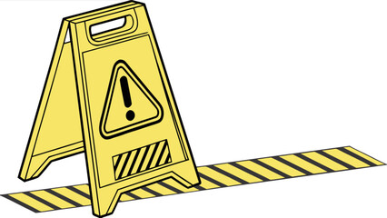 Caution wet floor sign vector illustration safety warning hazard slippery surface danger accident prevention 100