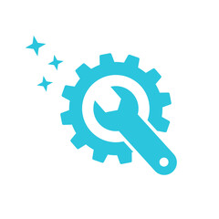 Mechanic tools icon,  Gear and wrench, Isolated on white background. Blue icon set.