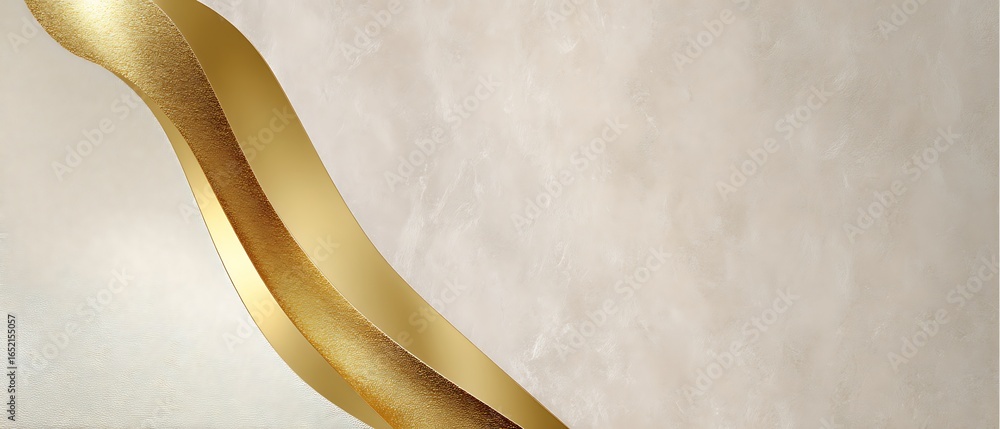 Poster abstract golden curved shape with textured surface on a light background.