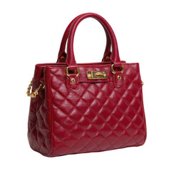 Quilted red leather handbag isolated on transparent background