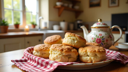 Delightful Scones and Tea, A Cozy Kitchen Scene Invites Relaxation and Culinary Enjoyment