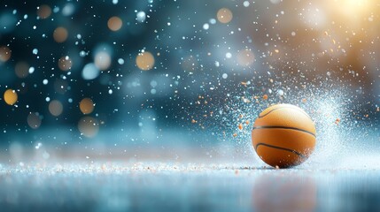 Fototapeta premium Dynamic basketball game action in a snowy arena indoor sports environment close-up view thrilling concept