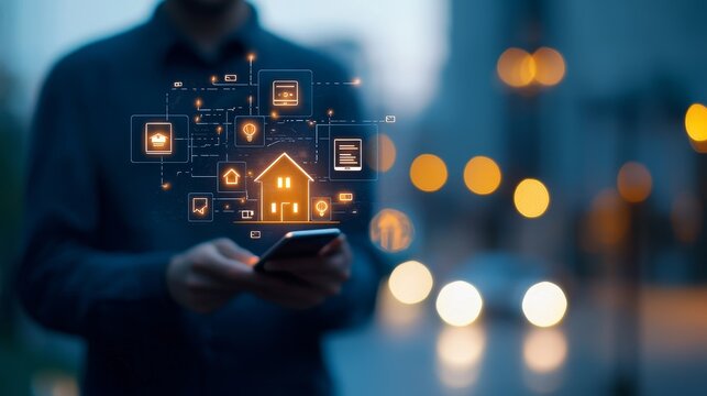 Smart home technology revolutionizes daily life urban environment digital content evening viewpoint innovation concept