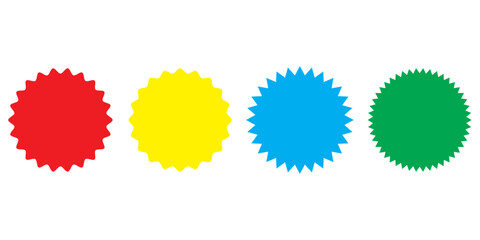 Multiple colour starburst on white background. Isolated discount coupon, sell icon, seal vector design. Set of  starburst vector icon. Vector icon set. Multiple colour vector starburst icon set .
