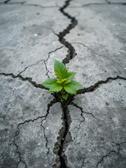 Obraz premium Green Plant Growing Out Of Crack In Concrete - Perseverance Concept