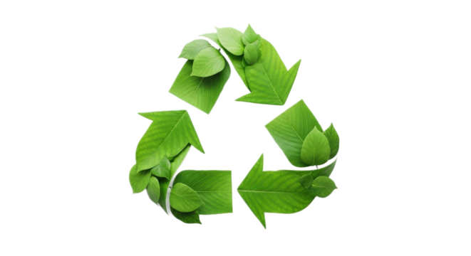 Green recycle symbol made of leaves isolated PNG with Transparent Background