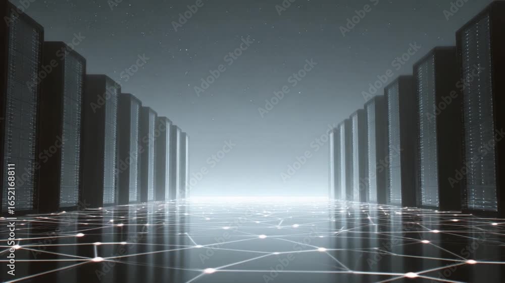 Poster data realm: a striking image of a data center, depicting the sleek lines and powerful presence of se