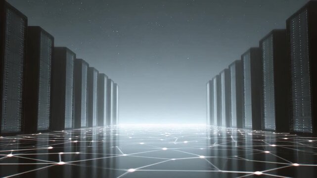 Data Realm: A striking image of a data center, depicting the sleek lines and powerful presence of server racks in a contemporary, high-tech environment, creating a vision of data and technology.