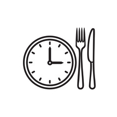 Lunch time illustration with clock showing 3 pm and a fork and knife representing food preparation and a eating schedule