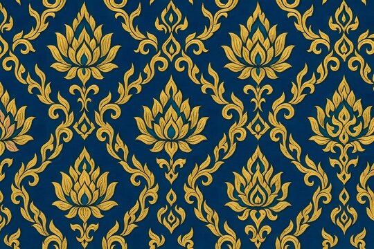 Seamless thai textile pattern background rich gold design decorative art elegant aesthetics