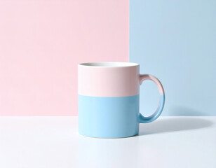 Pink and Blue Ceramic Mug on Pastel Background