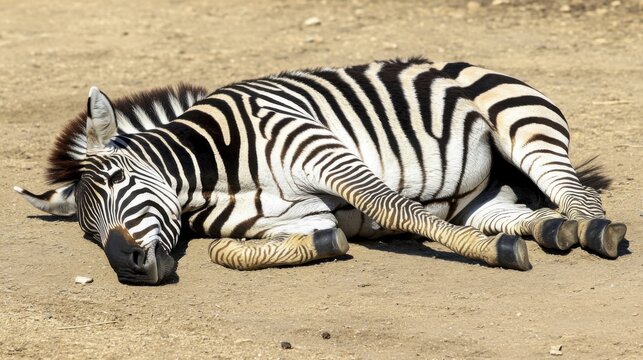 Zebra Resting on Ground Under Bright Midday Light