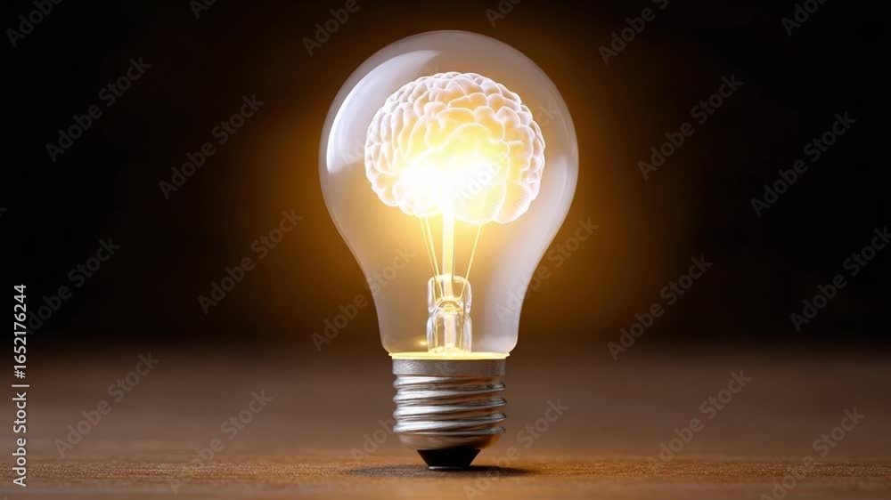 Poster illuminating insight: a glowing brain encapsulated within a lightbulb symbolizes brilliant ideas and