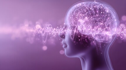 Obraz premium A detailed illustration of a head and brain, showing a connection between thought and energy.