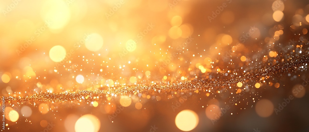 Poster abstract background with shimmering gold glitter and bright bokeh lights, creating a magical and fes